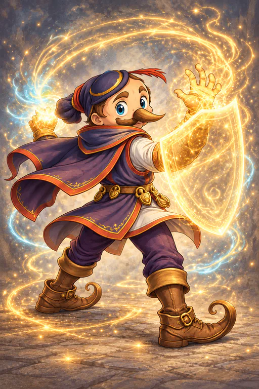 Gonzag of Wonderland, conjuring a shield of light.